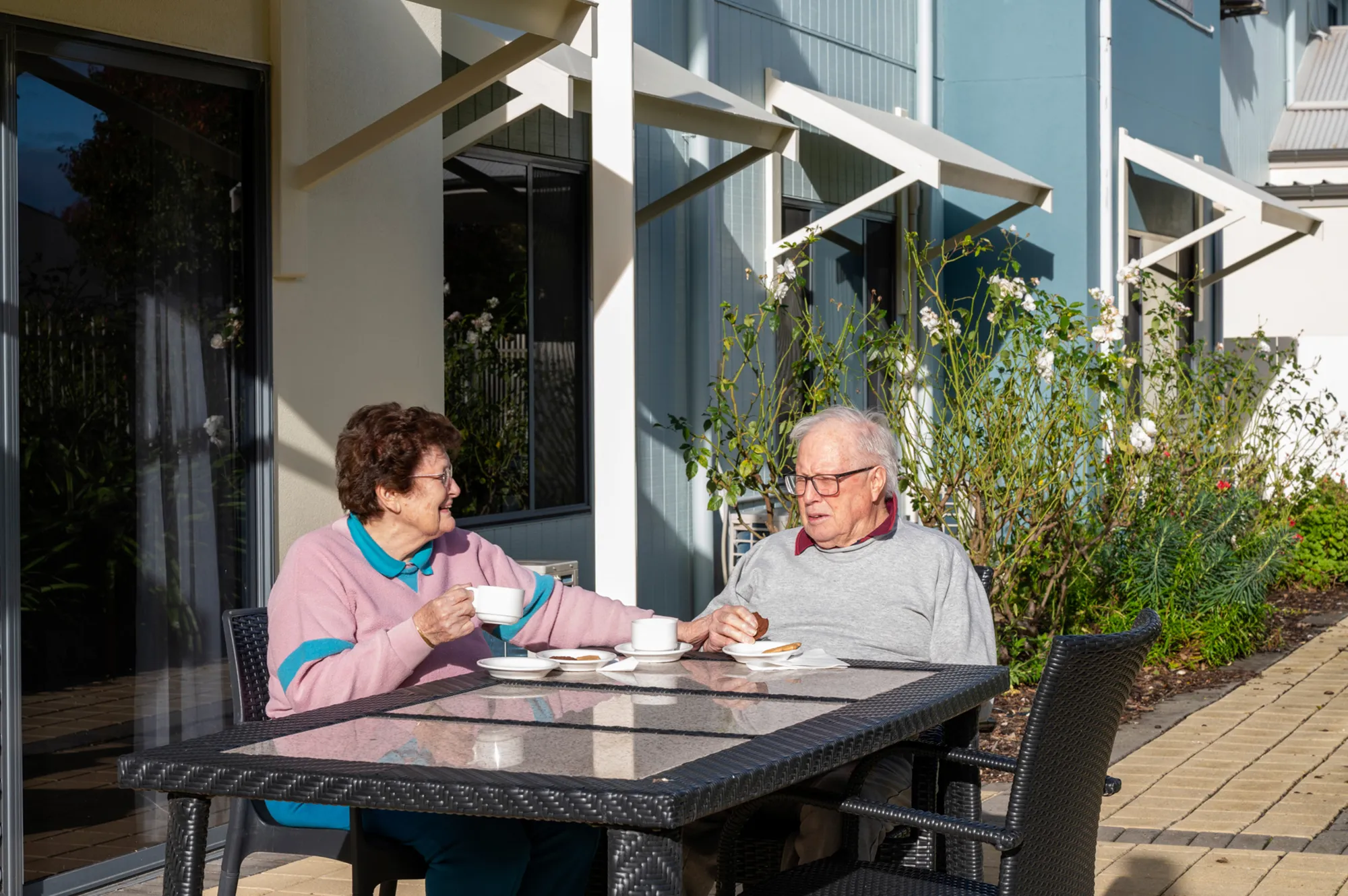 McCracken Residential Care residents having coffee outside