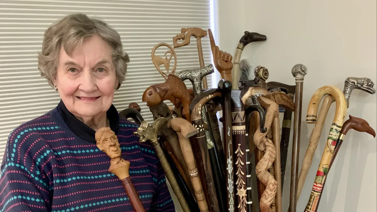 Joy is a collector of walking sticks Southern Cross Care (SA, NT and VIC) Inc