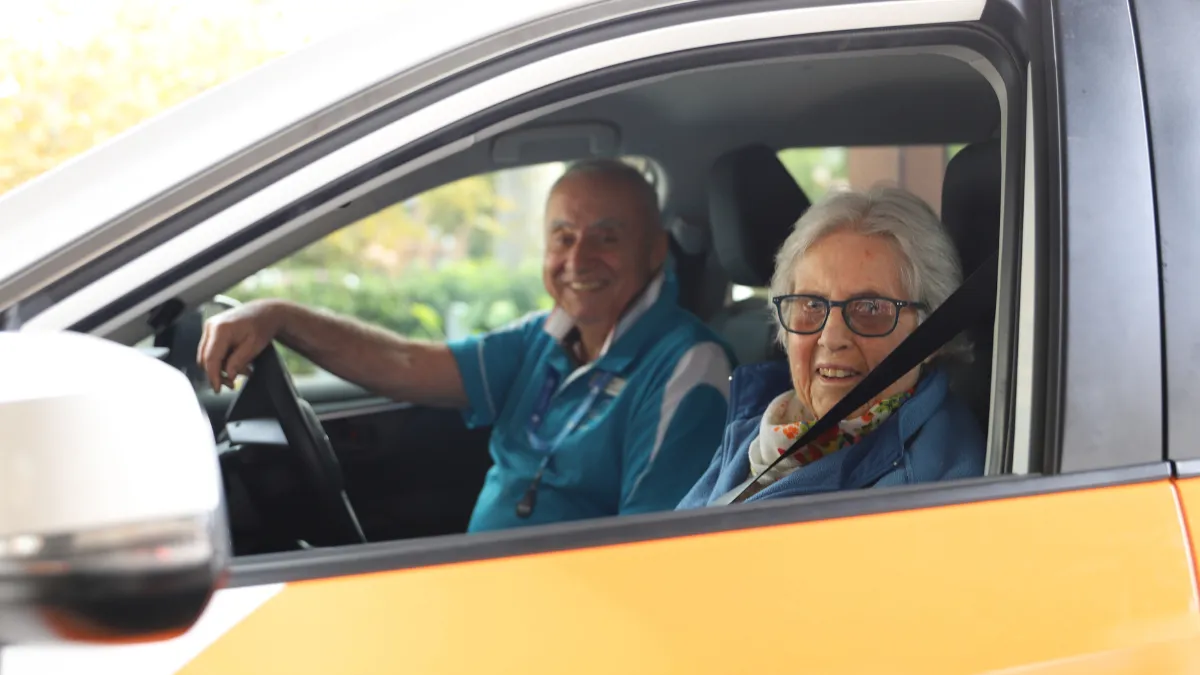 Client Rosemary in Southern Cross Care Care Car with Volunteer Driver