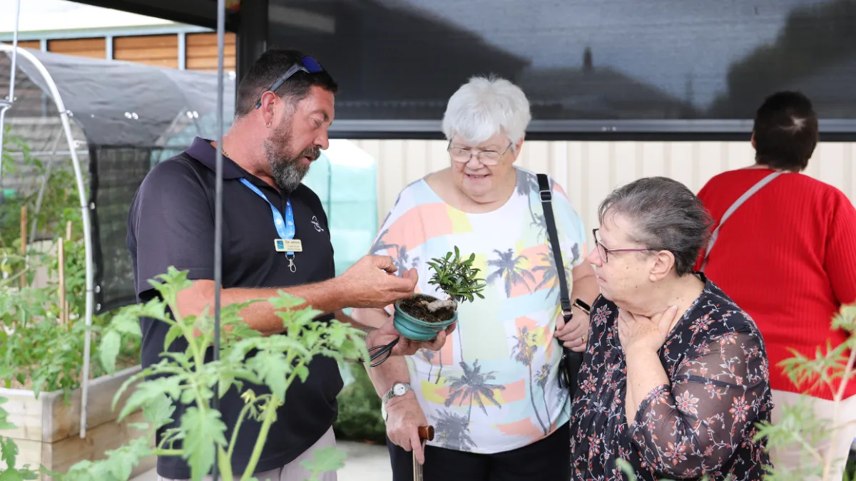Dan Johnson with residents