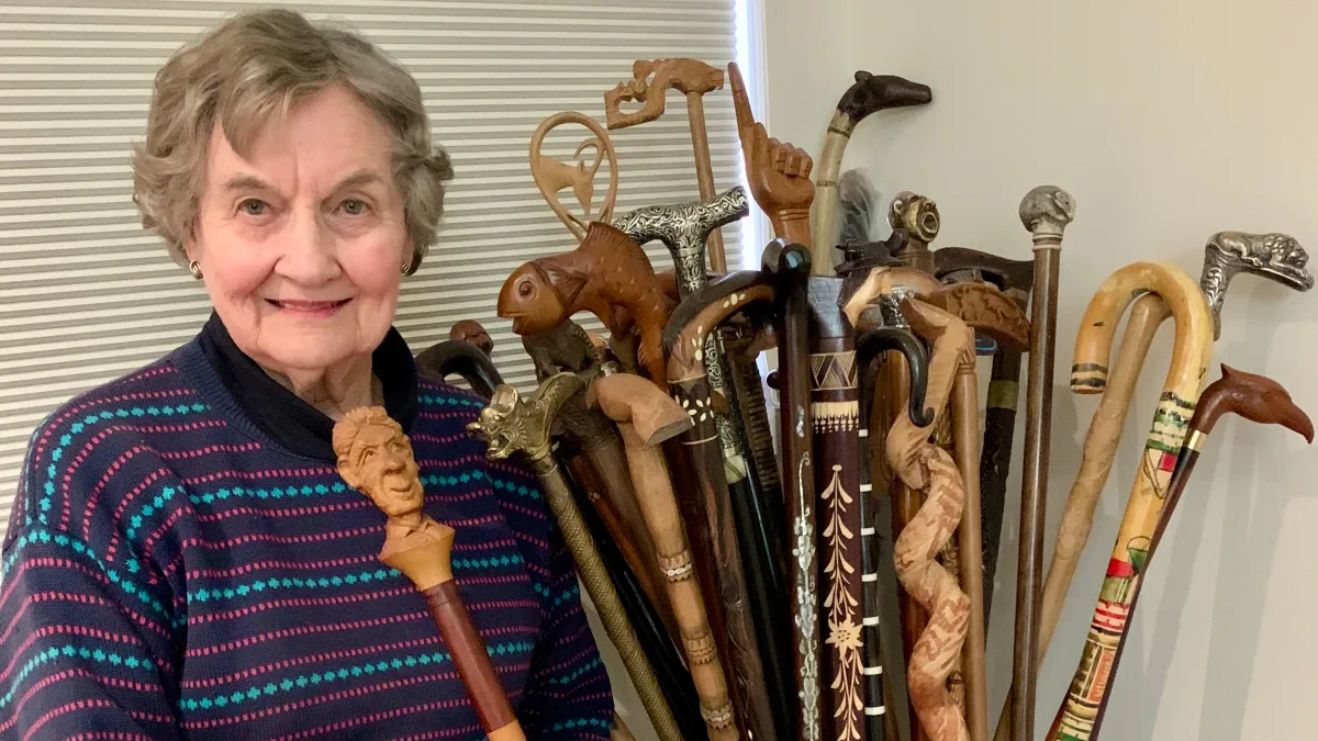 Joy is a collector of walking sticks