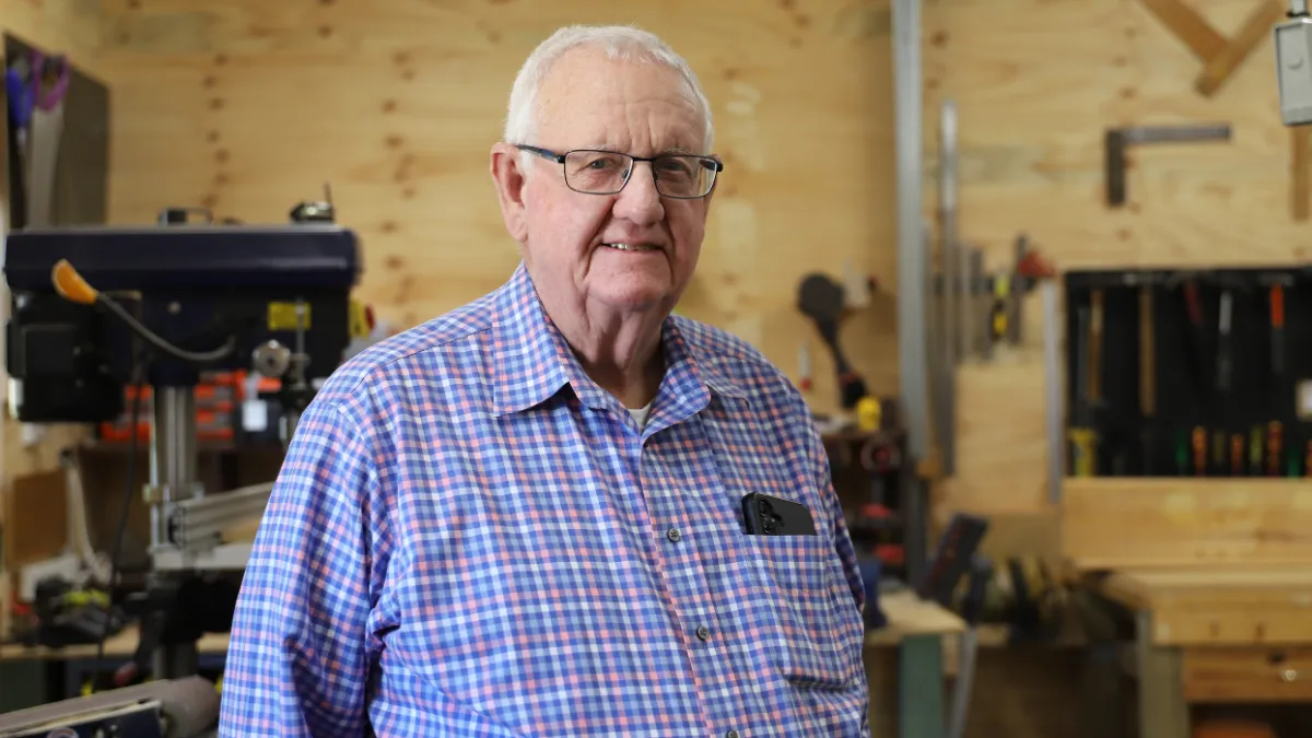 Bob Reilly in the Men's Shed at The Pines Retirement Living