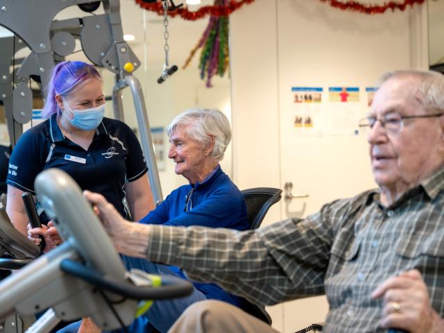 Oakfield Lodge Residential Care residents exercising in gym