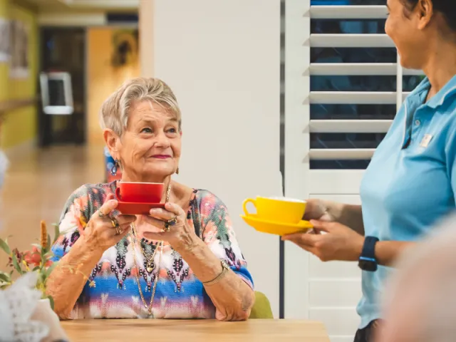 Pearl Supported Care Resident Having A Coffee
