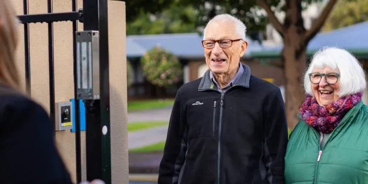 Respite Care Client and Family Member Arriving At Southern Cross Care Respite Cottage Website Banner