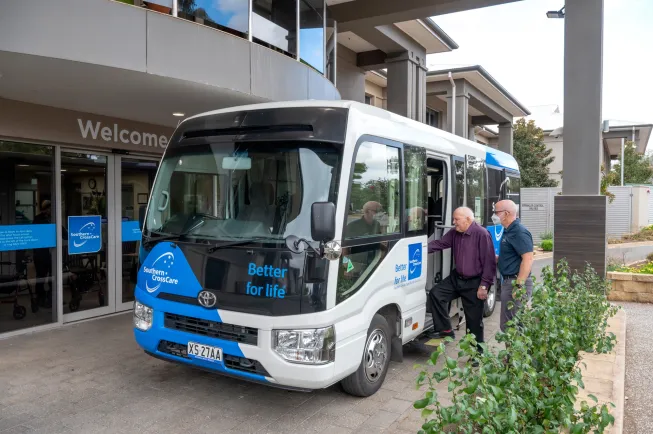 Bellevue Court man getting on bus